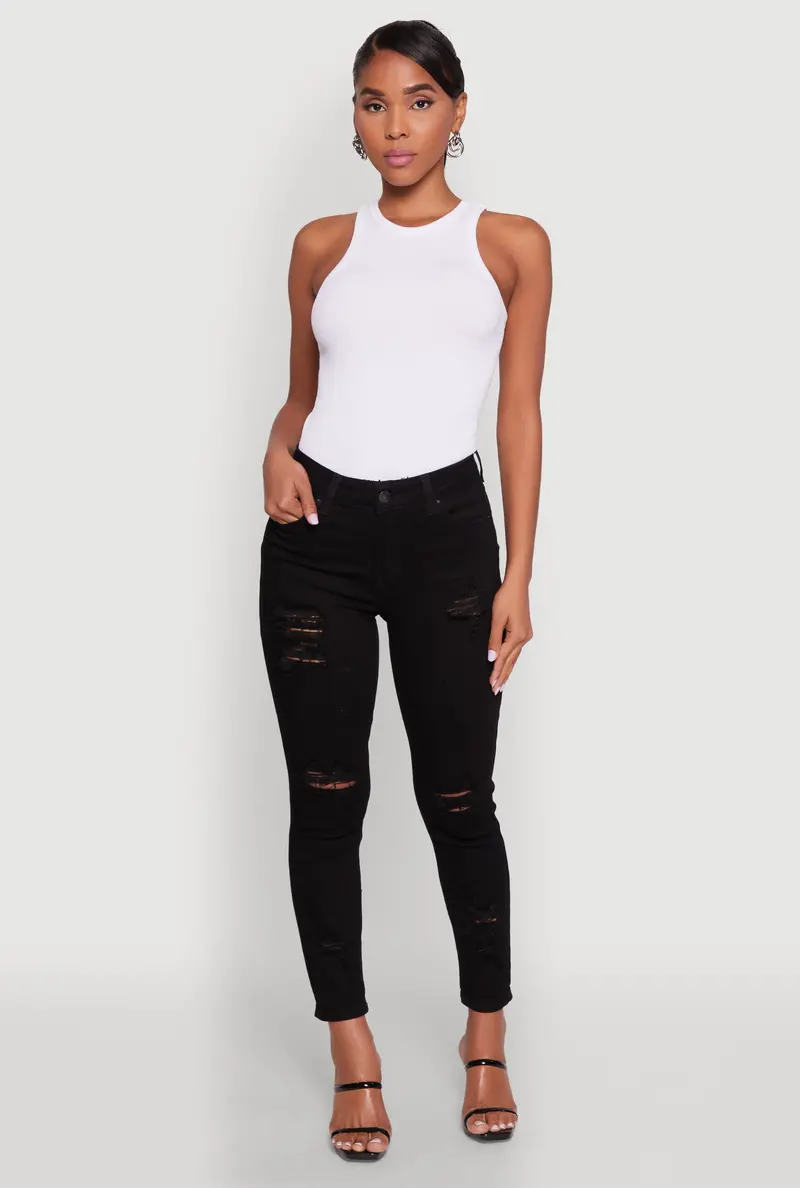 Wax Ripped & Cuffed Skinny Jeans With Rolled Hems 1