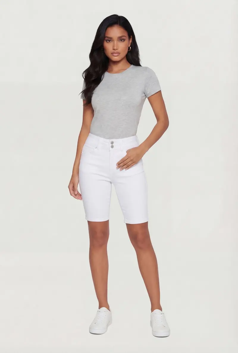 Wax Stretch Denim Bermuda Shorts With Fixed Cuff 1