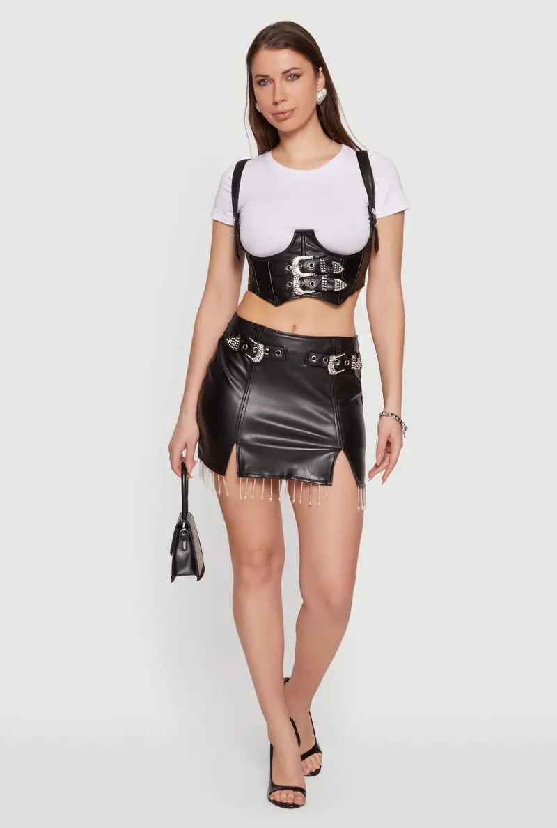 Western-Style Faux Leather Underbust Corset 1