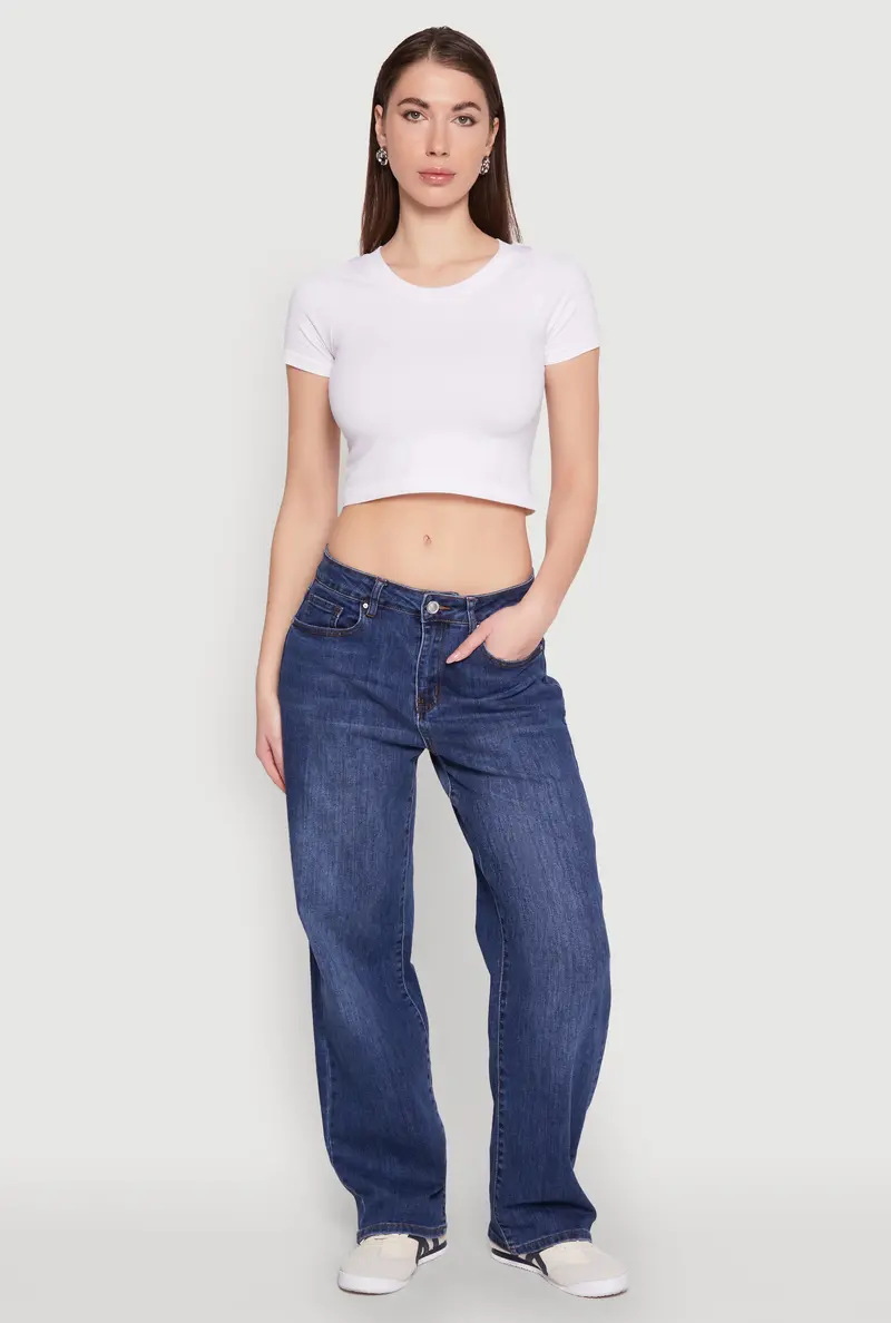 Whiskered Mid-Rise Straight-Leg Denim Jeans 1