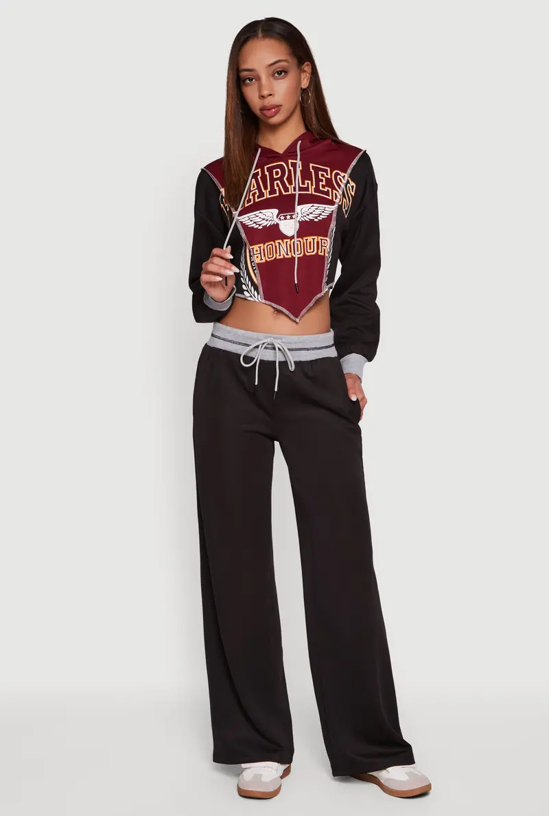Wide-Leg Drawstring Pants Featuring Contrast Waistband 1