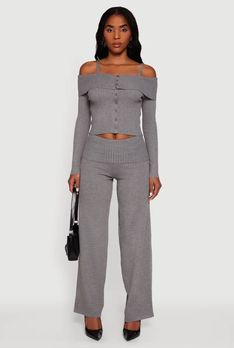Wide-Leg Pull-On Pants With Fold-Over Waistband 1