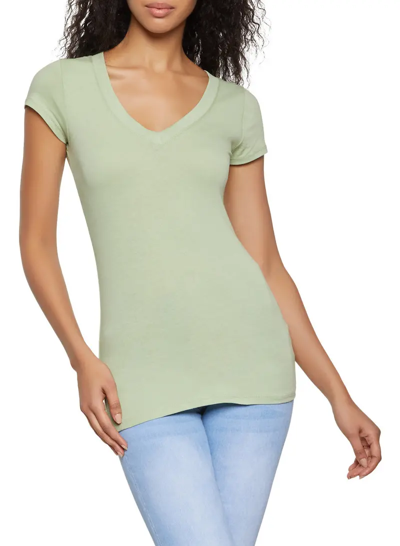 Women'S V-Neck Short Sleeve Cotton T-Shirt 1