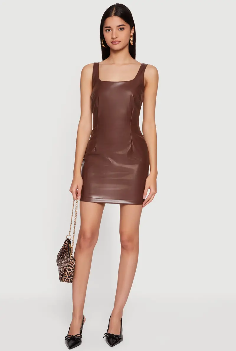 Zip-Back Faux Leather Bodycon Mini Dress 1