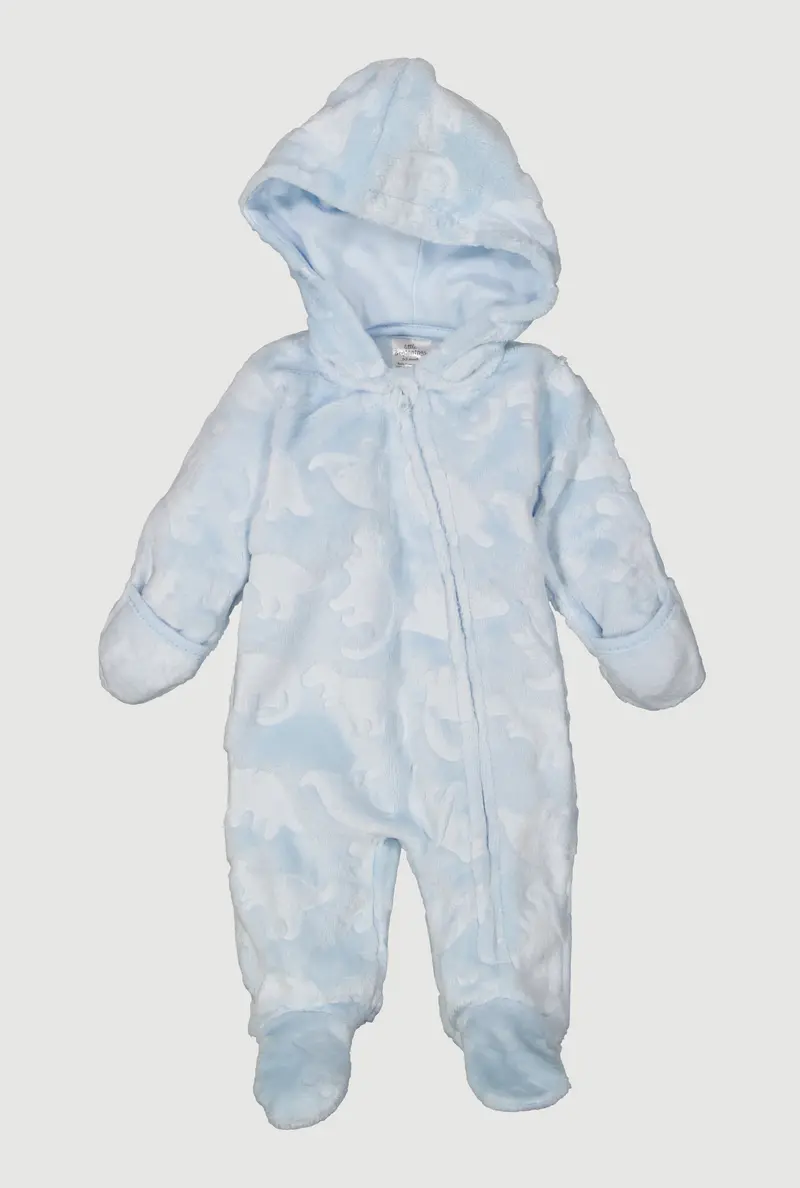 Zip-Front Dino-Print Plush Footed Jumpsuit For Newborn To 9-Month-Old Boys 1